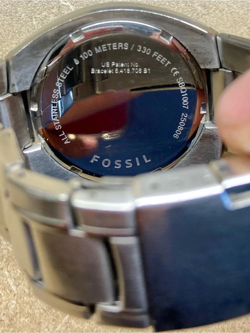 Fossil Silver Stainless Steel Sports Watch with  Red Orange Dial